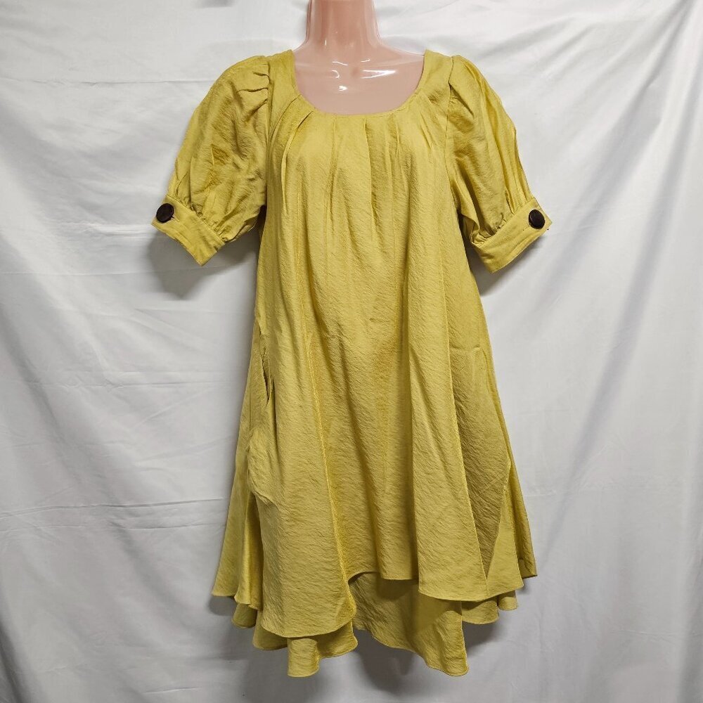 Gracia A-line Lagenlook Layered Short Dress Women Size S Mustard - Picture 3 of 10